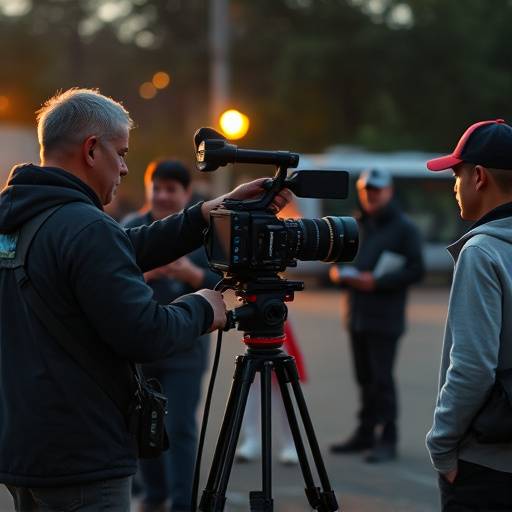 Behind the Scenes photo of film crew on location for a short film production, 'Aurora's Echo'.