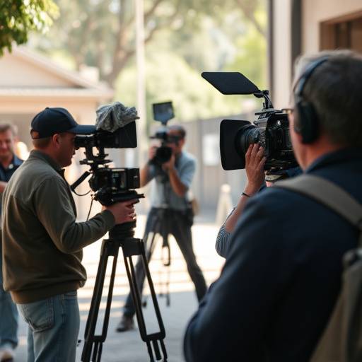 Behind the Scenes photo of film crew on location for a short film production.